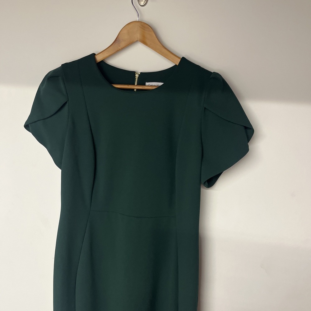 Calvin Klein Emerald Green Sheath Dress Size 14 Career Cocktail Midi - Picture 3 of 15